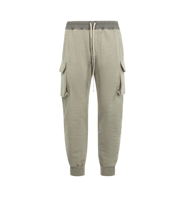 Image 1 of 3 - GREY - DRKSHDW Mastodon Tapered Cotton-Blend Jersey Sweatpants featuring slim tapered legs, elastic waist with elongated drawstrings, low-crotch style and cargo pockets. 84% cotton, 16% polyester. Made in Italy.