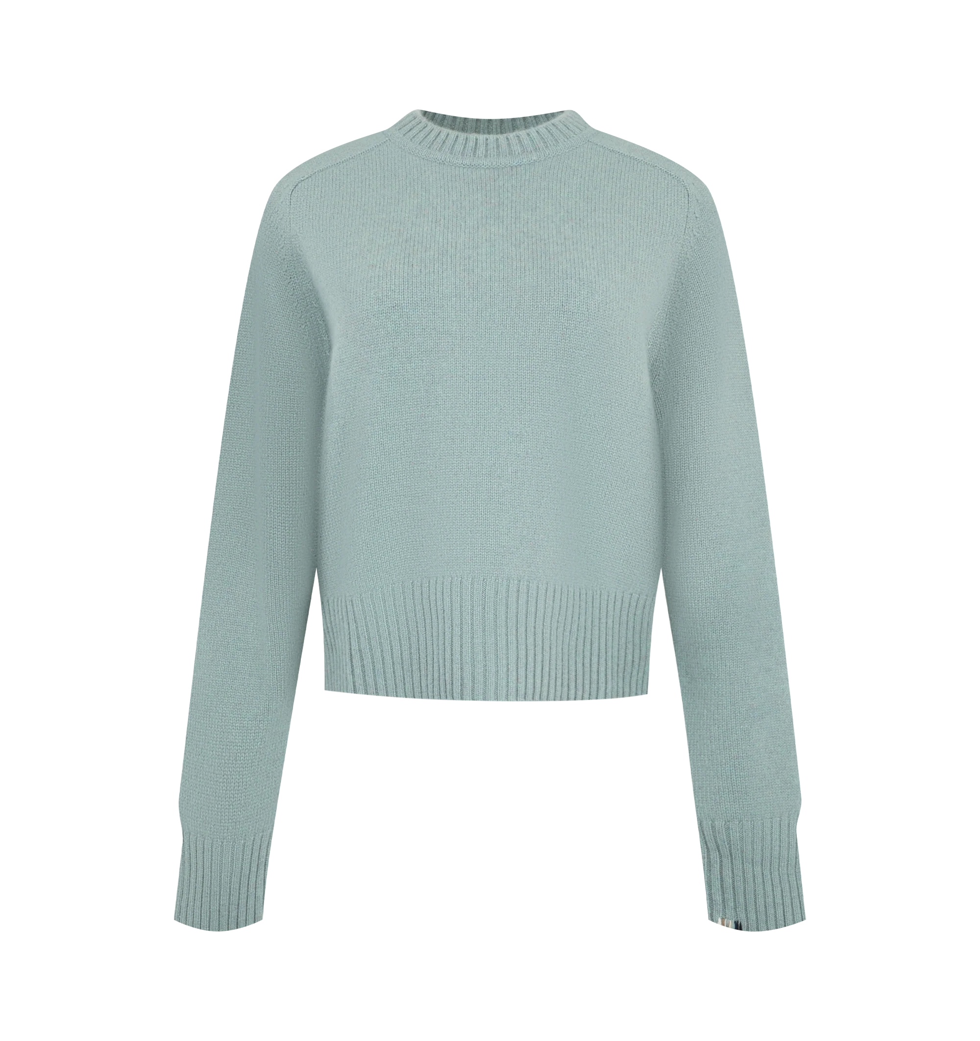 Image 1 of 2 - GREEN - Extreme Cashmere Women's N167 Please Sweater is crafted from heavyweight cashmere and features a classic crew neckline, saddle sleeves, and ribbed trim inspired by traditional Scottish knitwear. This designer cashmere sweater combines exceptional softness with timeless craftsmanship, making it a warm and versatile wardrobe essential for everyday wear. Main Material: 100% Cashmere.