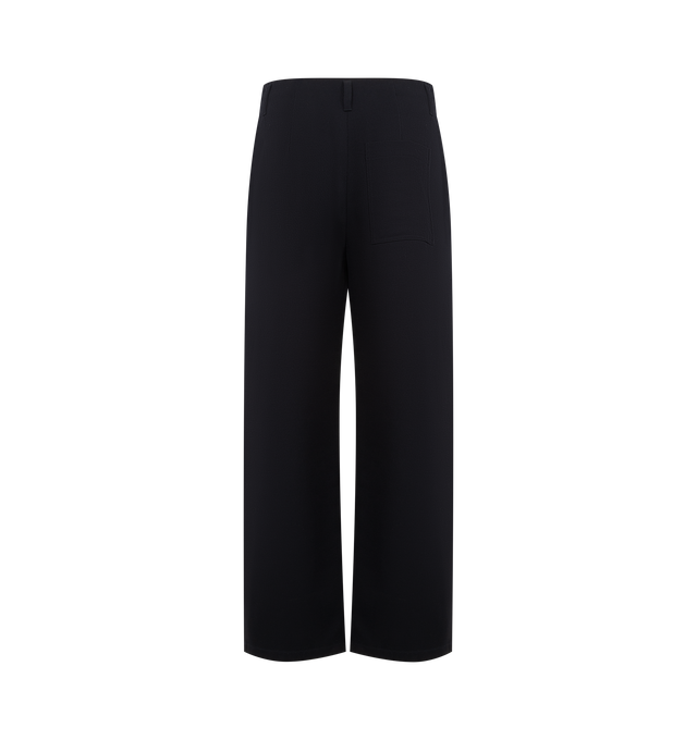 Image 4 of 5 - NAVY - LOEWE Trousers in medium-weight cavalry twill featuring pleats at the front, relaxed fit, regular length, mid waist, straight leg, concealed zip fly, buttoned coin pocket, seam pockets, rear patch pocket and LOEWE embossed leather patch placed at the front. Wool. Made in Italy.