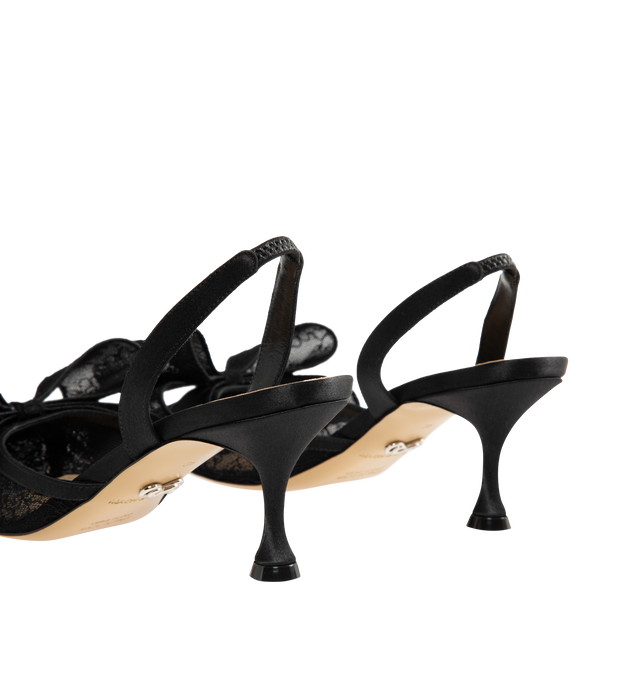 Image 3 of 4 - BLACK - MACH MACH Lace Slingback featuring a lace upper, slingback silhouette, 65mm flared heel, lace bow, kid leather lining, and calf leather sole. Made in Italy.