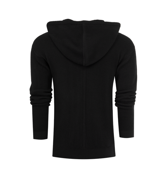 Image 2 of 2 - BLACK - RICK OWENS Zip-Up Hoodie featuring hood with elongated drawstrings, zip front and ribbed trim. 100% cotton. Made in Italy.