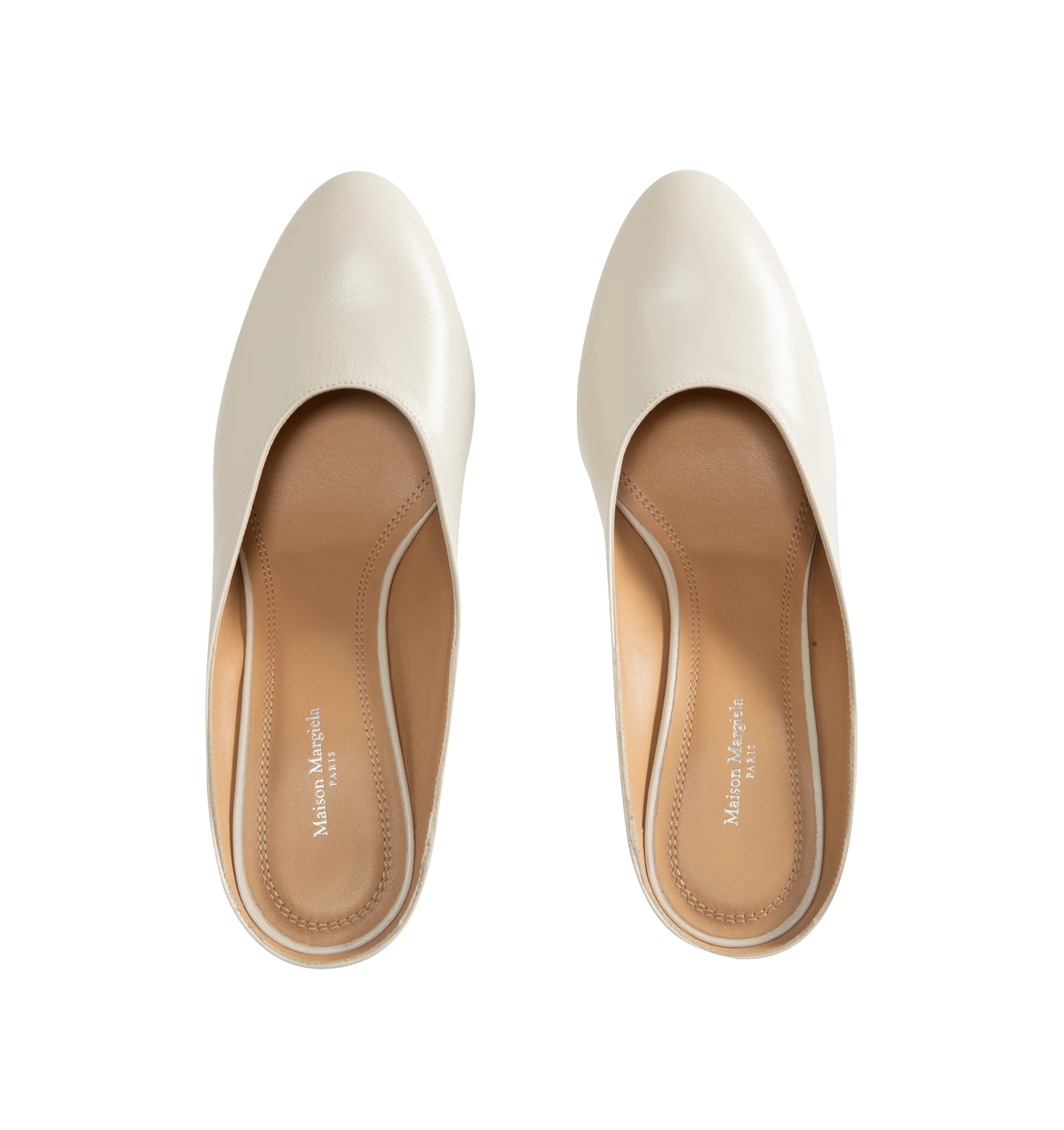 Image 4 of 4 - WHITE - Maison Margiela Women's Plexi Pump Mules are crafted from white calf leather with a soft, polished finish. The slip-on silhouette features a rounded toe, open back, sculpted transparent wedge heel, and the Maison's signature single white stitch at the back. Upper: 100% Calf Leather. Lining: 100% Ovine Leather. Contrast: 100% Calf Leather. Sole: 100% Calf Leather. Made in Italy. 