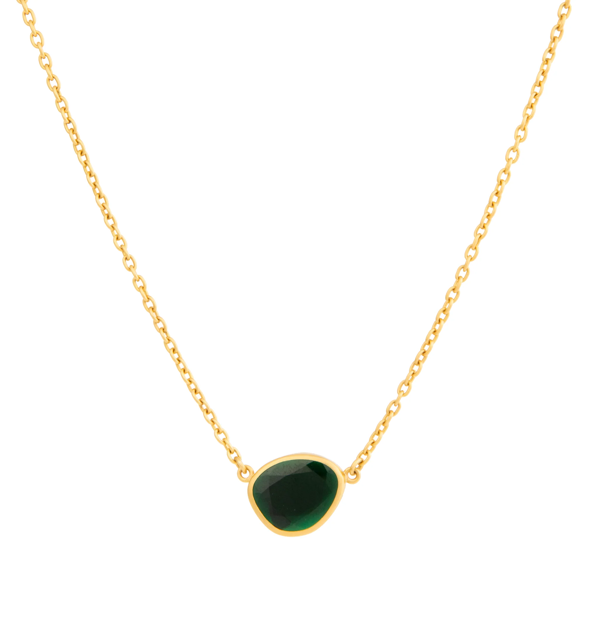 Image 1 of 1 - GOLD - Eli Halili Green Tourmaline Pendant Necklace is handcrafted with a double rose-cut amorphic green tourmaline set in solid 22K yellow gold and suspended from a handmade oval link chain crafted in 22K yellow gold. Designed and hand forged in New York, this designer fine jewelry necklace showcases Eli Halili's signature blend of ancient-inspired artistry and exceptional craftsmanship, creating a timeless statement piece with organic elegance. Main Material: Solid 22K Yellow Gold. Gemstone