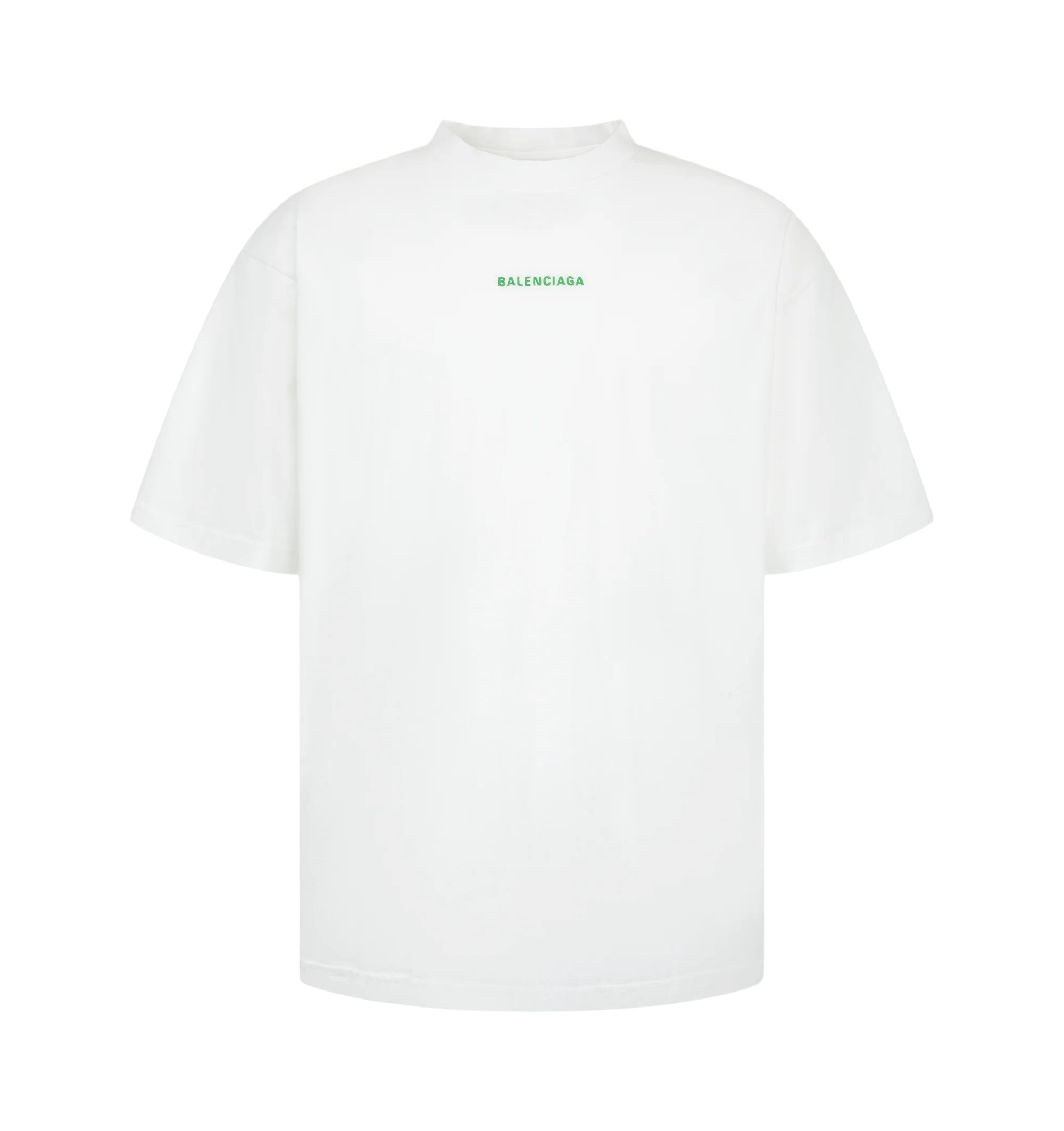 Image 1 of 2 - WHITE - Balenciaga Men's Medium Fit T-Shirt is crafted from dry cotton jersey and features a crewneck, short sleeves, and Balenciaga Back artwork embroidered at the front and back. Main Material: 100% Cotton. Trimming: 99% Cotton, 1% Elastane. Embroidery: 100% Polyester. Made in Portugal.