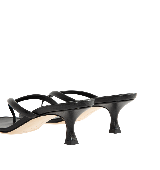 Image 3 of 4 - BLACK - Manolo Blahnik Paterno 50 Leather Sandal featuring nappa leather upper with leather sole, leather lining and footbed, angled round toe with flared kitten heel.Approx 50mm/ 2 inch heel. Made in Italy.