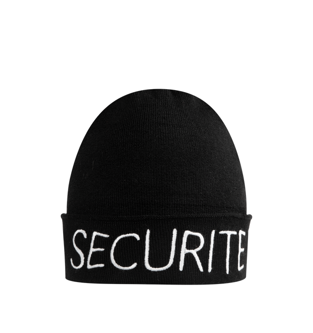 Image 2 of 3 - BLACK - GALLERY DEPT. Securite Beanie featuring wool knit beanie, fold-over cuff and 'Securite' and 'Galerie' logotype embroidery. 100% wool. Made in Italy. 