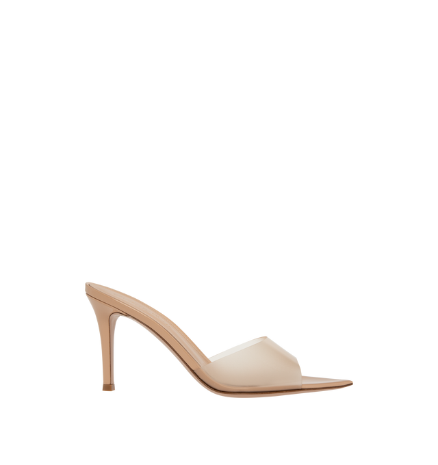 Image 1 of 4 - NEUTRAL - GIANVITO ROSSI Elle Mule 85 featuring open back, pointed toe, TPU strap at vamp, and covered stiletto heel with rubber injection. Heel: H3.25" Upper: thermoplastic polyurethane, leather. Sole: leather, rubber. Made in Italy.