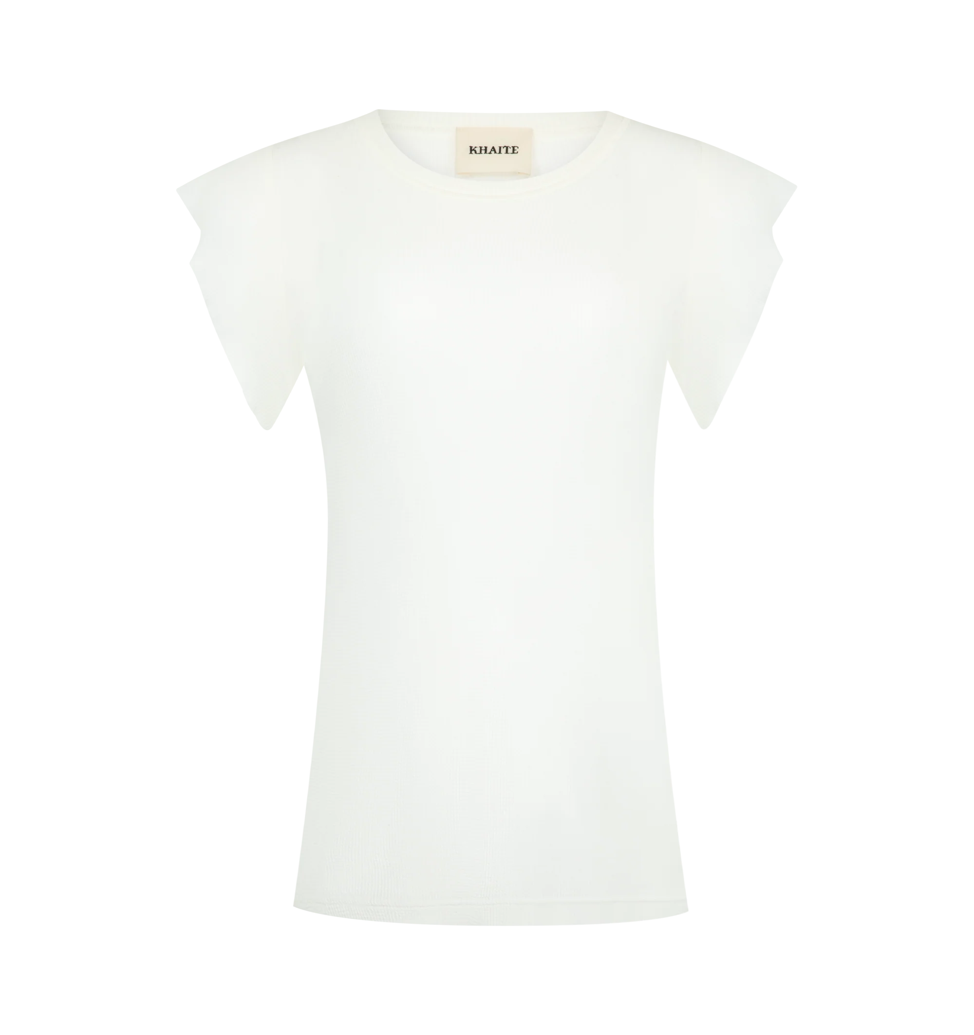 Image 1 of 2 - WHITE - KHAITE Angel Top featuring lightweight jersey, ribbed Japanese cotton, matte finish, dry fee, angled cap sleeves, baby hems, self-bound neckline, three-needle coverstitched side seams and smooth turn-back hem. 100% cotton.