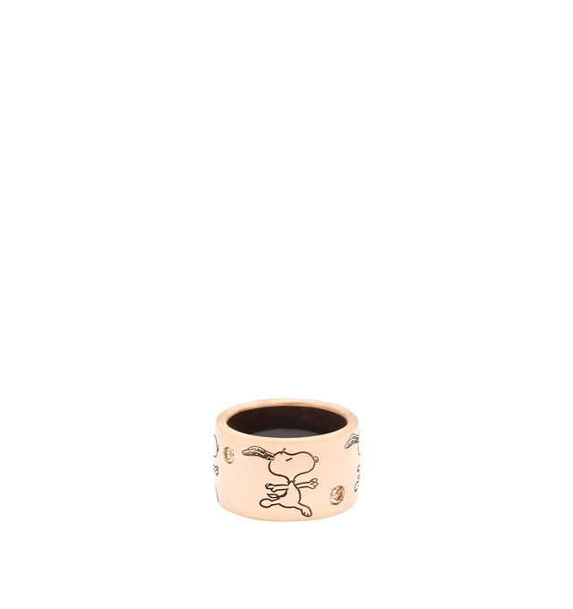 Image 1 of 3 - GOLD - LIZWORKS X PEANUTS Ballerina Snoopy Rose Gold Comic Strip Ring Band featuring 18k rose gold ring with brown diamonds and chocolate brown enamel. 13.5 mm. Cheap Luxury Handbag Shop offers a range of initial pieces from this collection in-store. For personal consultation and detailed information about jewelry, please contact our dedicated stylist team at personalshopping@hirshleifers.com. This item may be restricted for online purchase to international clients. For assistance purchasing this item ple