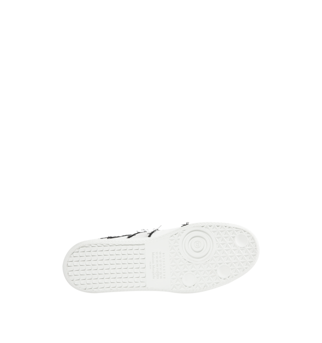Image 4 of 5 - WHITE - MAISON MARGIELA High Quality Luxury Sneaker featuring smooth calf leather, distressed embroidery threads that trace the outline of each seam, lace up closure and white stitch appears at the back.? 100% calf leather. Sole: 100% rubber.
