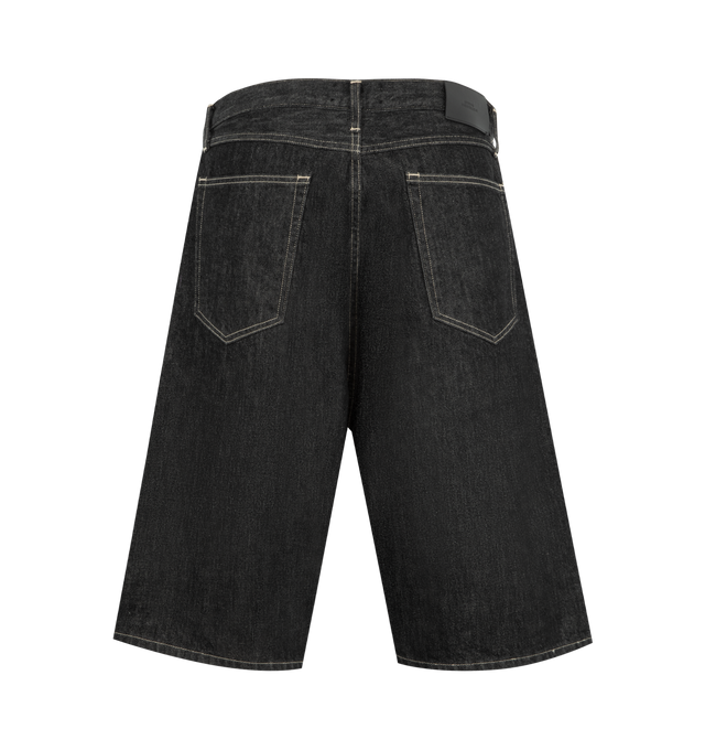 Image 2 of 3 - BLACK - STUDIO NICHOLSON Marylebone Denim Short featuring premium 12.5oz Japanese denim, classic five-pocket silhouette with a dropped crotch and topstitched edges, wide, generous cut through the thigh, relaxed fit, button fly and rear leather patch. 100% cotton. Made in Japan.