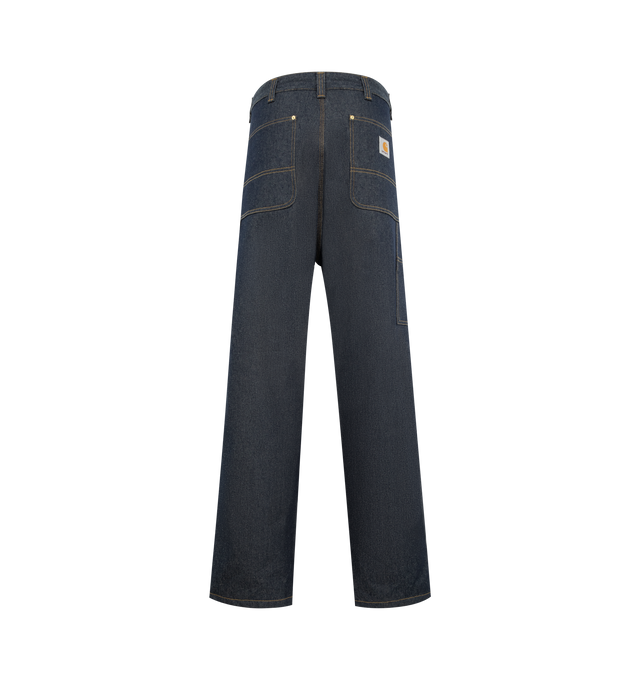 Image 2 of 3 - BLUE - CARHARTT WIP OG Double Knee Jeans featuring non-stretch denim, 12 oz denim, belt loops, five-pocket styling, zip fly, panel at legs, hammer loop and patch pockets at back legs and logo patch at back pocket. 100% cotton.  