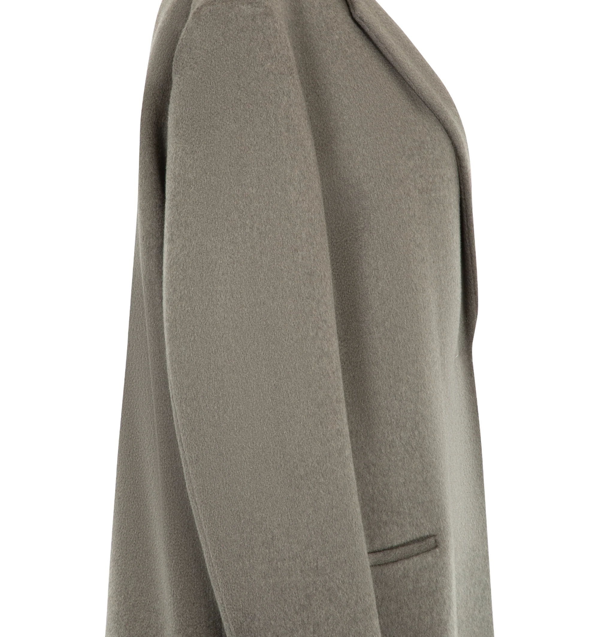 Image 3 of 3 - NEUTRAL - The Row Women's Ciel Coat is crafted from heavyweight double-face cashmere and features a mid-length tailored silhouette with notch lapels, front welt pockets, and an open-front design. Lined in silk, this designer cashmere coat combines exceptional Italian craftsmanship with a soft, brushed finish and subtle sheen, creating an elegant outerwear staple with timeless sophistication. Main Material: 100% Double-Face Cashmere. Lining: 100% Silk. Made in Italy.