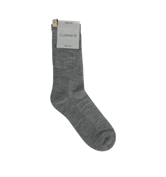 Image 1 of 1 - GREY - COMME SI Merino Tube Sock featuring soft jersey fabric and terry cushioned footbed. 68% merino wool, 30% nylon, 2% elastane. Made in Italy.