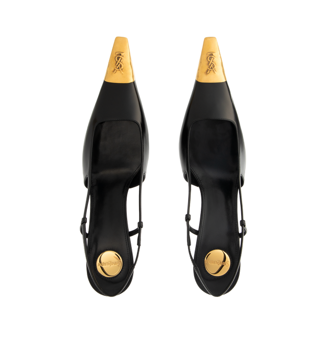 Image 4 of 4 - BLACK - Saint Laurent Jeanne slingback pumps in smooth leather slingback pumps with a square pointed metal cap toe decorated with a CASSANDRE martel, featuring a square-cut vamp, 7.5cm stiletto heel, elasticized slingback strap and leather sole.Calfskin, brass, lambskin. Made in Italy.