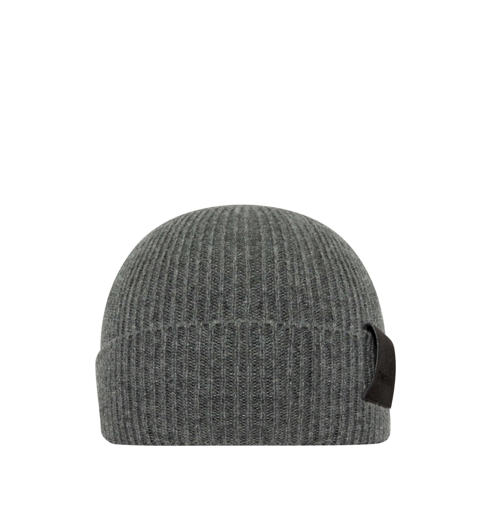 Image 1 of 2 - GREY - Tom Ford Men's Ribbed Cashmere Beanie Hat is crafted from a soft cashmere ribbed knit and features a foldover cuff accented with a leather tab embossed with the signature TF monogram. This designer knit beanie combines timeless cold-weather styling with refined detailing for elevated everyday wear. Main Material: Ribbed Knit. Trim: Leather. Made in Italy.