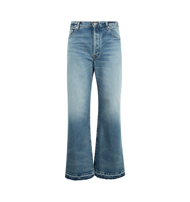 Image 1 of 3 - BLUE - GALLERY DEPT. Twisted Wide Leg Jeans featuring five-pocket style, wide-leg, mid rise, top-button and zip-fly fastening, belt loops and raw edge hem. 100% cotton.