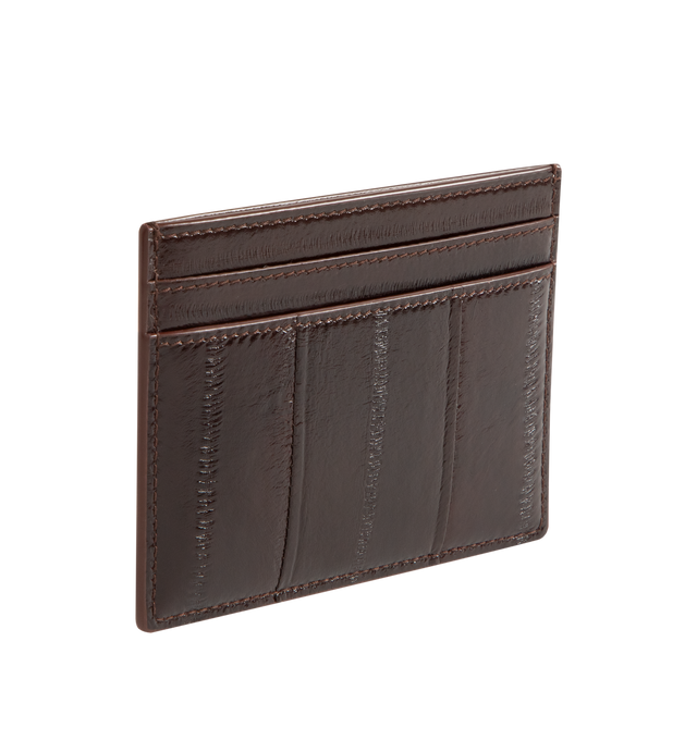 Image 2 of 3 - BROWN - SAINT LAURENT Logo Card Holder featuring a tiny logo, silver-tone hardware and five card slots. 4.1" x 2.9" x 0.1". Calfskin. Made in Italy.