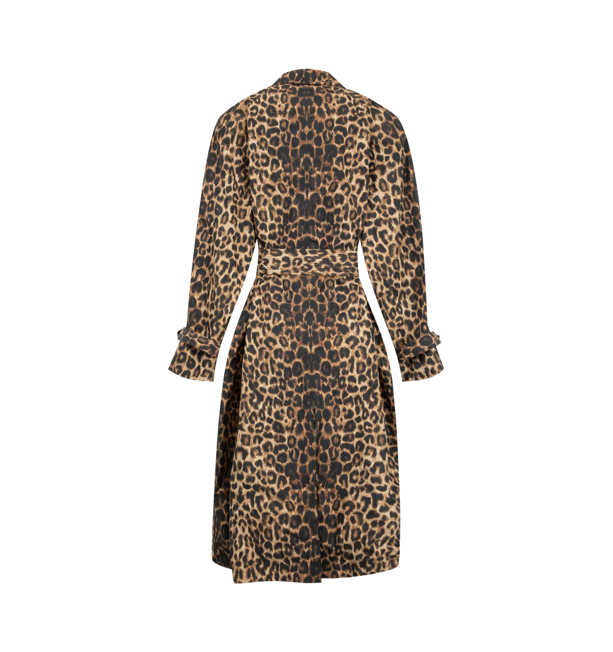 Image 2 of 3 - MULTI - Saint Laurent Womens Belted Trench Coat is crafted from polyamide. Features a double-breasted six-button closure, adjustable belt, two-way ulster collar, raglan sleeves, strapped cuffs, two front welt pockets, single back vent, and polyester taffeta lining. Main Material: 100% Polyamide; Lining: Polyester Taffeta. Made in Italy. 