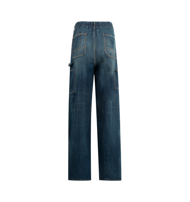Image 2 of 3 - BLUE - MAISON MARGIELA Pants featuring zip fly with button closure, 4-pocket styling, reinforced knees, hammer loop and midweight canvas fabric. 100% cotton. Made in Italy. 