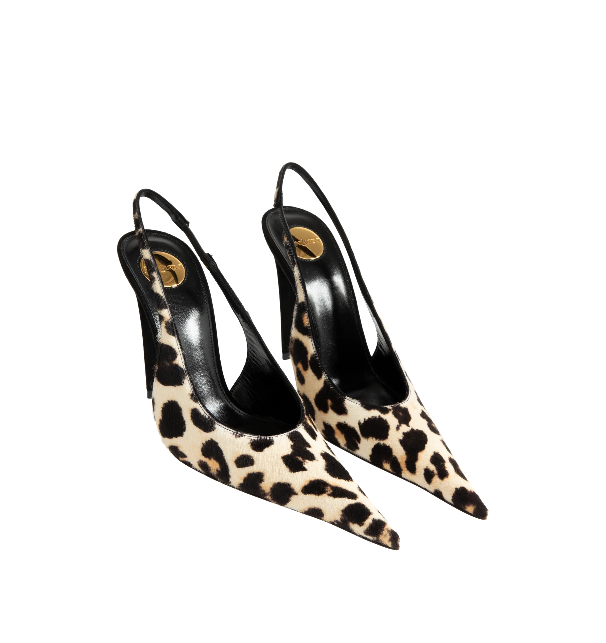 Image 2 of 4 - MULTI - GUERMANTES slingback pumps in pony-hair leather. Saint Laurent Womens Slingback Pumps are crafted from calfskin, goatskin, and lambskin leather. Feature a leopard-print finish, pointed toe, elasticized slingback strap, covered stiletto heel, leather sole, and 11 cm heel height. Main Material: Calfskin, Goatskin, Lambskin; Sole: Leather. Made in Italy.