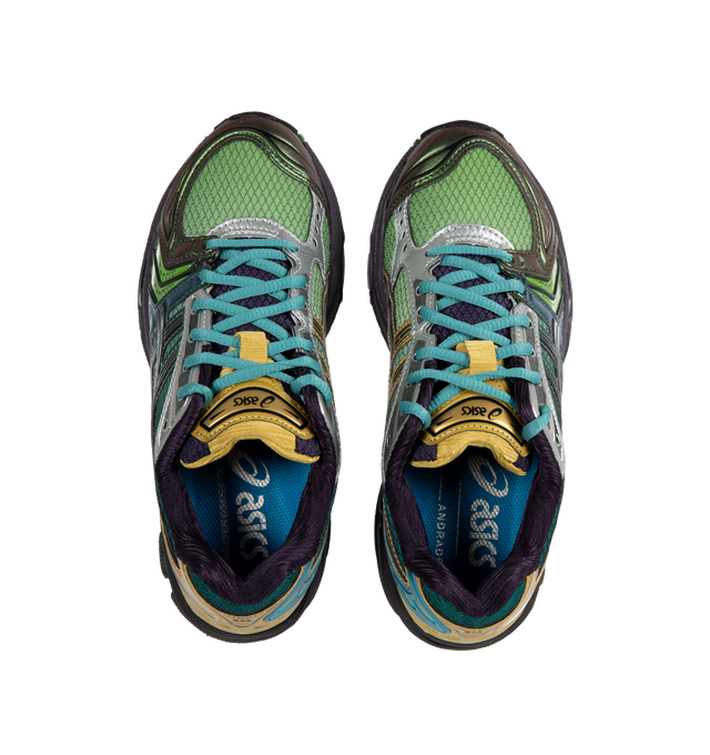 Image 5 of 5 - GREEN - Asics GEL-KAYANO 14 sneaker inspired by earth tones found in nature and incorporating rip-stop underlays and tonal color blocking for a technical appearance. Mirroring the original midsole tooling with GEL technology cushioning, this shoe helps create advanced cushioning in everyday scenarios. Features Original inspired tooling, GEL technology cushioning for shock absorption, and TRUSSTIC support system. 