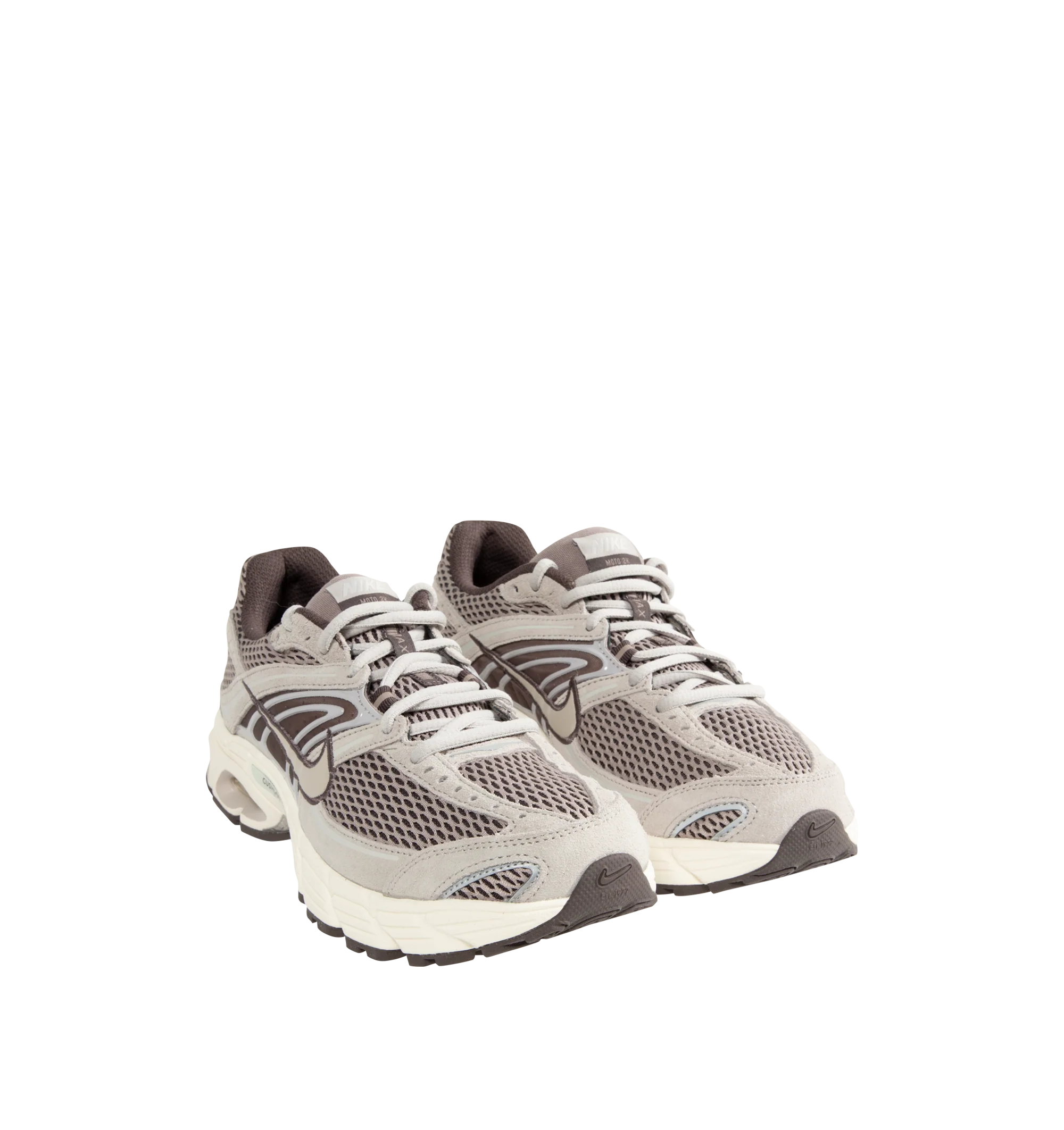 Image 2 of 5 - NEUTRAL - Nike Air Max Moto 2K Men's Sneakers feature a layered upper crafted from synthetic leather and textile with metallic accents for a modern, Y2K-inspired look. These performance-inspired lifestyle sneakers combine Max Air cushioning, a lightweight foam midsole, and a durable rubber outsole for all-day comfort and reliable traction. Main Material: Synthetic Leather and Textile. Midsole: Foam. Sole: Rubber.