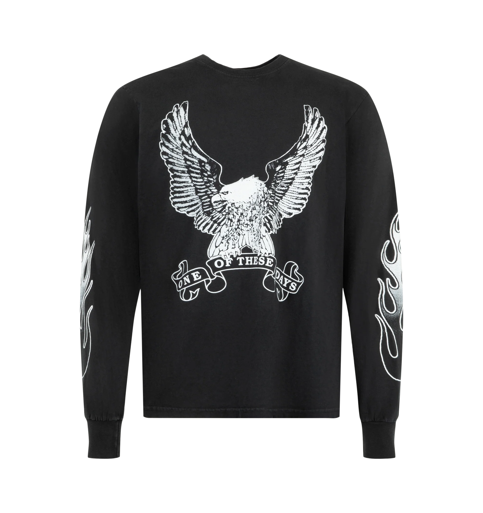 Image 1 of 3 - BLACK - One Of These Days Men's An American Original Long Sleeve T-Shirt is crafted from fabric knit in the USA and features a premium everyday silhouette with a vintage-washed finish for a worn-in look and feel. Cut and sewn in the USA, the long-sleeve design is pre-shrunk to help maintain a consistent fit from the first wear. Main Material: USA-knit fabric. Features: long-sleeve construction, vintage wash, pre-shrunk finish. Made in the USA.