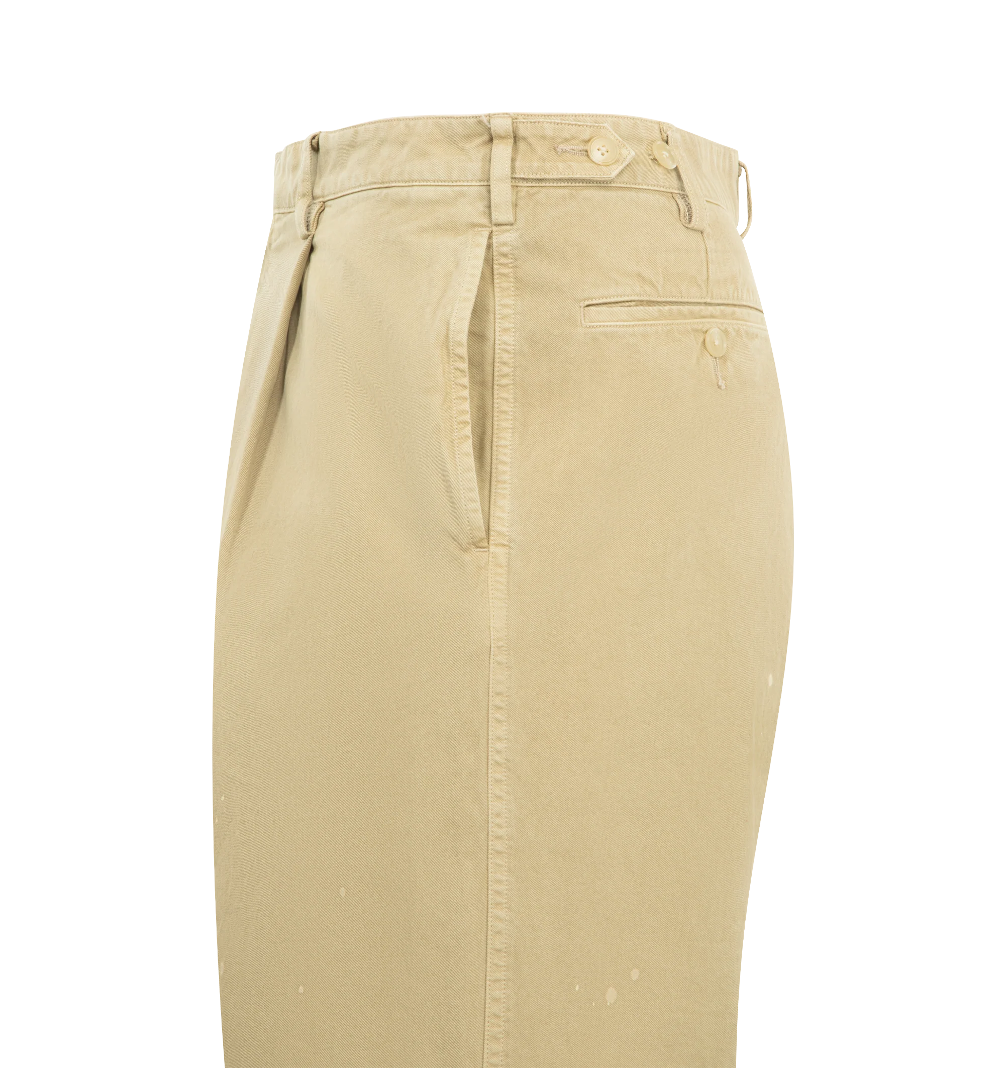 Image 3 of 3 - BROWN - AURALEE Finx Light Chino One-Tuck Wide Pants featuring wide fit, single front tuck, lightweight Finx cotton, garment dyed, button zip closure and distressing thorughout. 100% cotton.