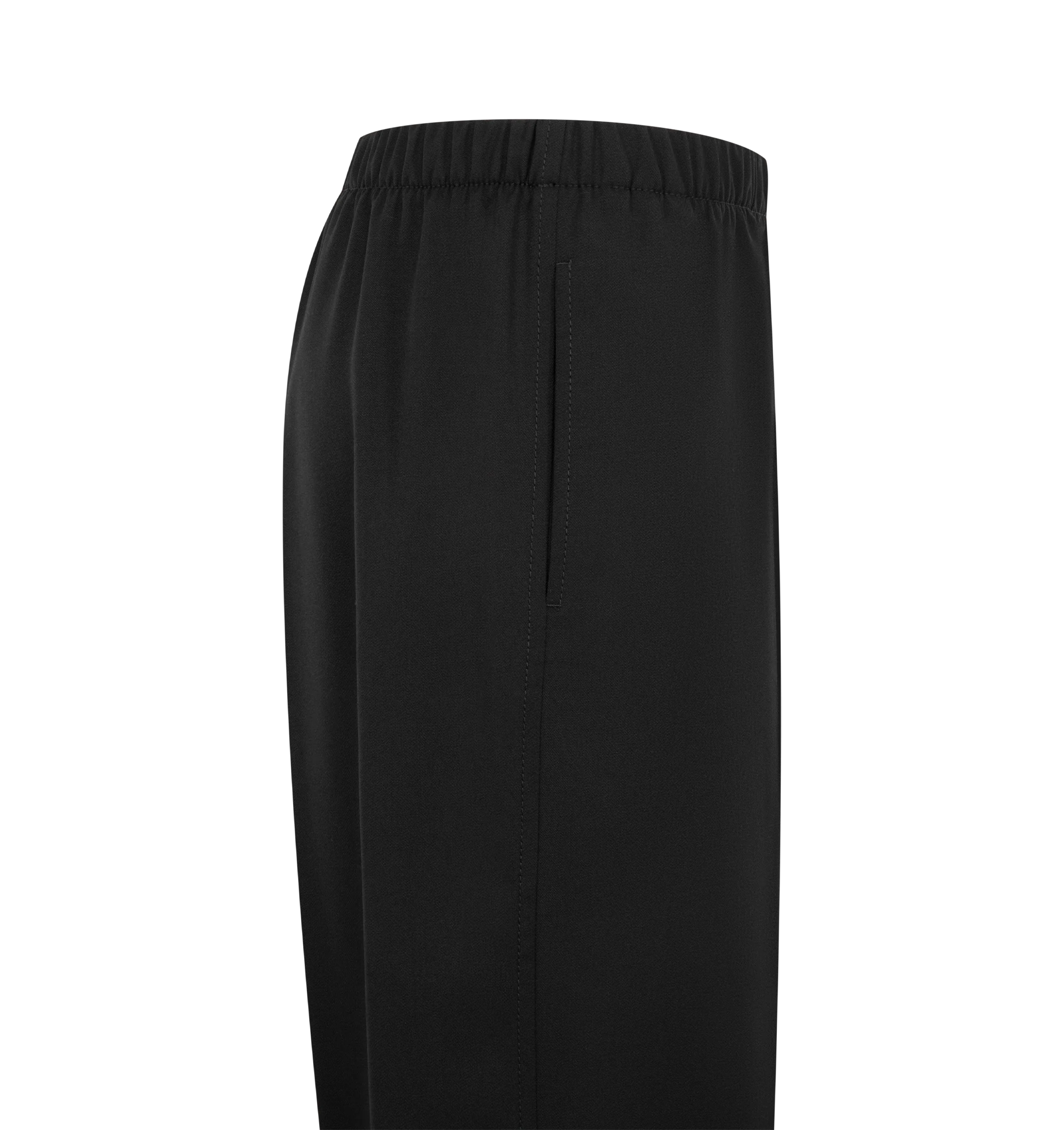 Image 3 of 3 - BLACK - Bottega Veneta Womens Wide-Leg Pants are crafted from lightweight wool grain de poudre. Feature a wide-leg silhouette and elasticized waistband. Main Material: 100% Wool. Made in Italy. 