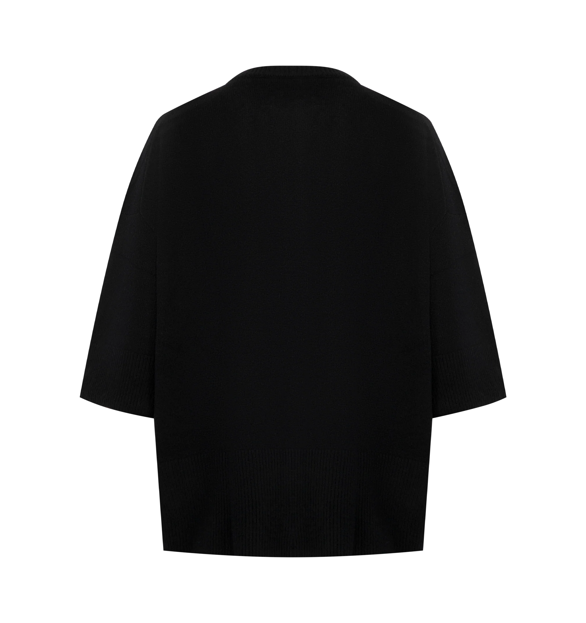 Image 2 of 2 - BLACK - EXTREME CASHMERE Sassie Sweater featuring relaxed-fit, crew-neck, short sleeves that fall to the elbow, medium-weight cashmere and rib-knit cuff, neckline and hem. 100% cashmere. 