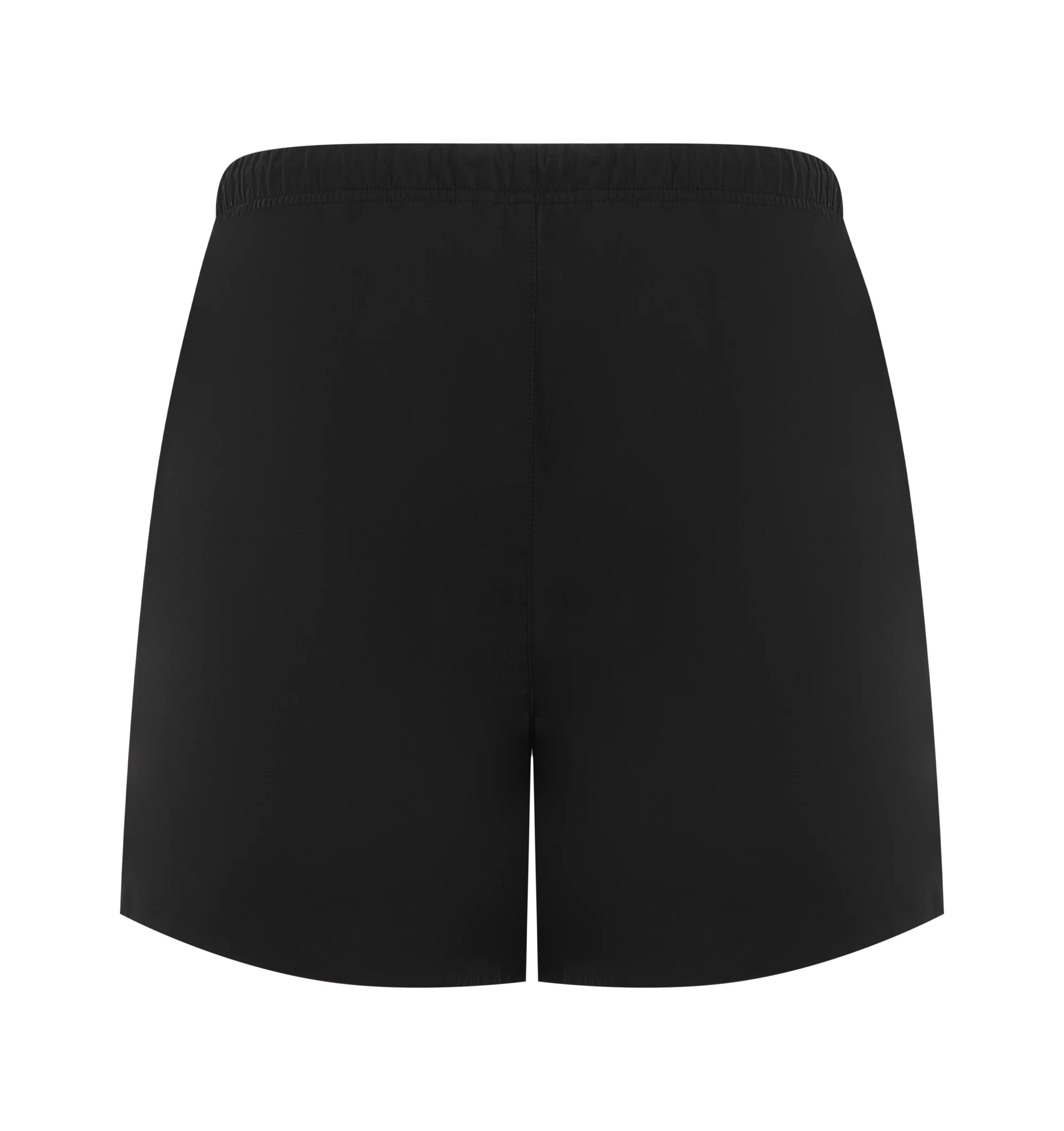 Image 2 of 3 - BLACK - Fear of God Essentials Mens Gym Shorts are crafted from polyester. Feature a relaxed mid-length fit, perforated stretch lining, elasticized waistband with bungee drawcord and toggle, side pockets, puff-printed FGE and F26 graphics, and an Essentials logo label. Main Material: 100% Polyester.