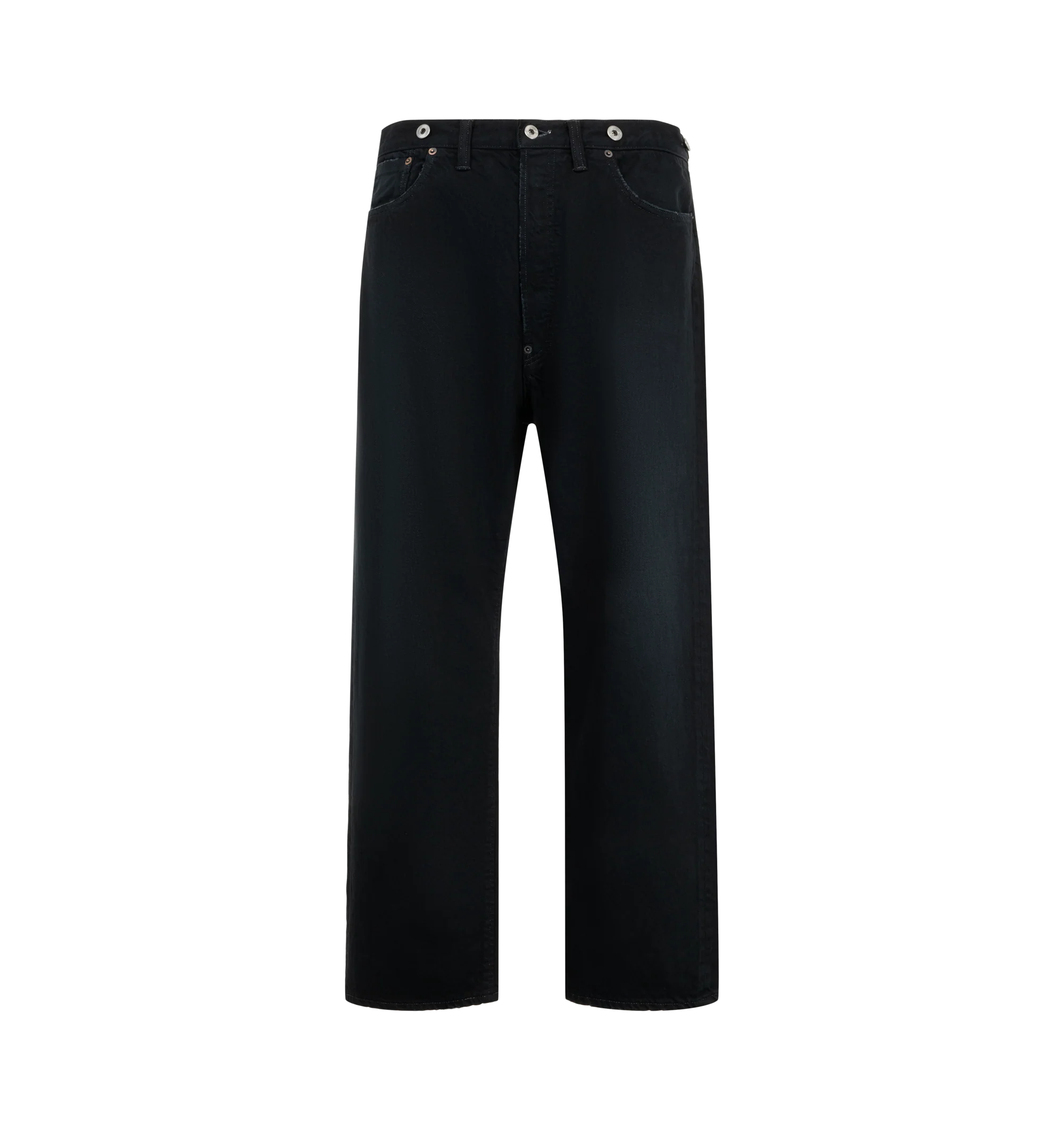 Image 1 of 3 - BLUE - A.Presse Men's No.22 Washed Wide Denim Pants feature a wide-leg silhouette crafted from premium cotton denim and finished with a specialized washing and dyeing process for a vintage-inspired look. These designer denim pants combine relaxed proportions with exceptional Japanese craftsmanship, making them a versatile staple for everyday wear. Main Material: 100% Cotton. Made in Japan.