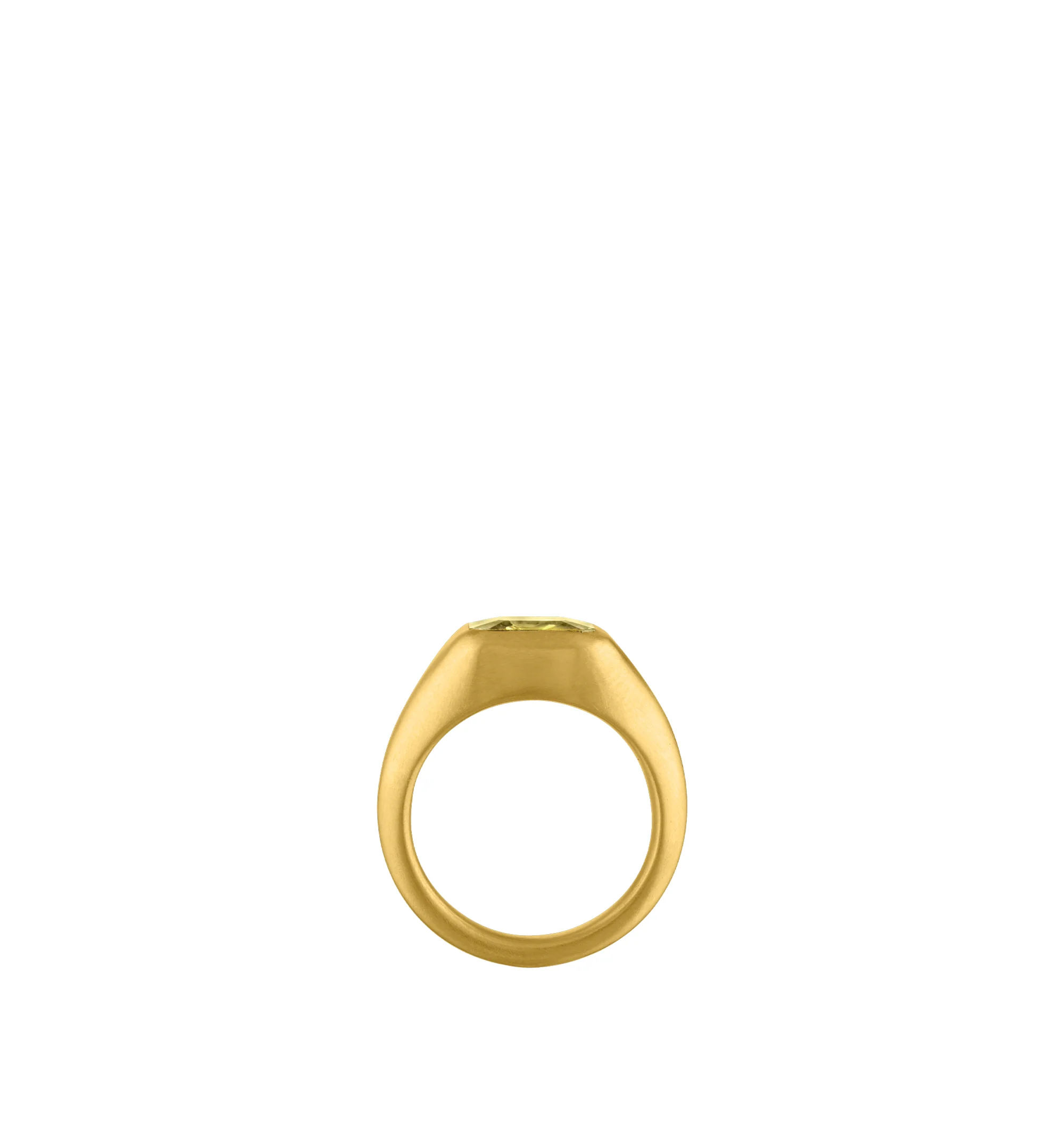 Image 3 of 3 - YELLOW - Prounis Yellow Emerald Cut Sapphire Gaea Roz Ring is handcrafted from recycled 22K yellow gold and features a luminous emerald-cut yellow sapphire sourced from deadstock gemstones. Designed as part of the Gaea Roz capsule collection, the band tapers from 9.5 mm to 3 mm. Handmade in New York. For personal consultation and detailed information about jewelry, please contact our dedicated stylist team at personalshopping@hirshleifers.com.This item may be restricted for online purchase to