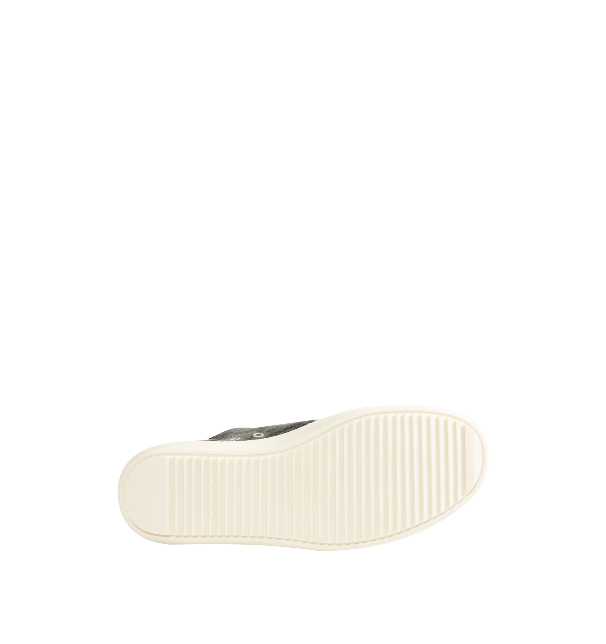 Image 4 of 5 - GREY - Rick Owens Men's DRKSHDW Low Top Sneaks Sneakers featuring canvas trainers with a rounded toe, tonal laces, contrast chunky sole, and contrast toe cap. Main Materials: Canvas textile. Rubber sole. Made in Italy.