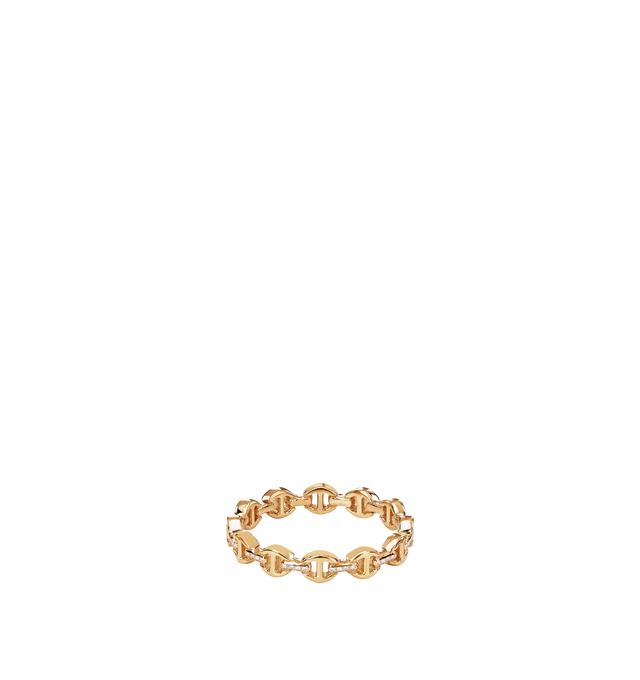 Image 1 of 2 - GOLD - HOORSENBUHS Micro II Ring with Diamond Bridges featuring solid 18K gold construction, hand-set diamond bridge detailing, micro tri-link architecture and band width: 3.5mm. Size 6. Cheap Luxury Handbag Shop offers a range of initial pieces from this collection in-store. For personal consultation and detailed information about jewelry, please contact our dedicated stylist team at personalshopping@hirshleifers.com.