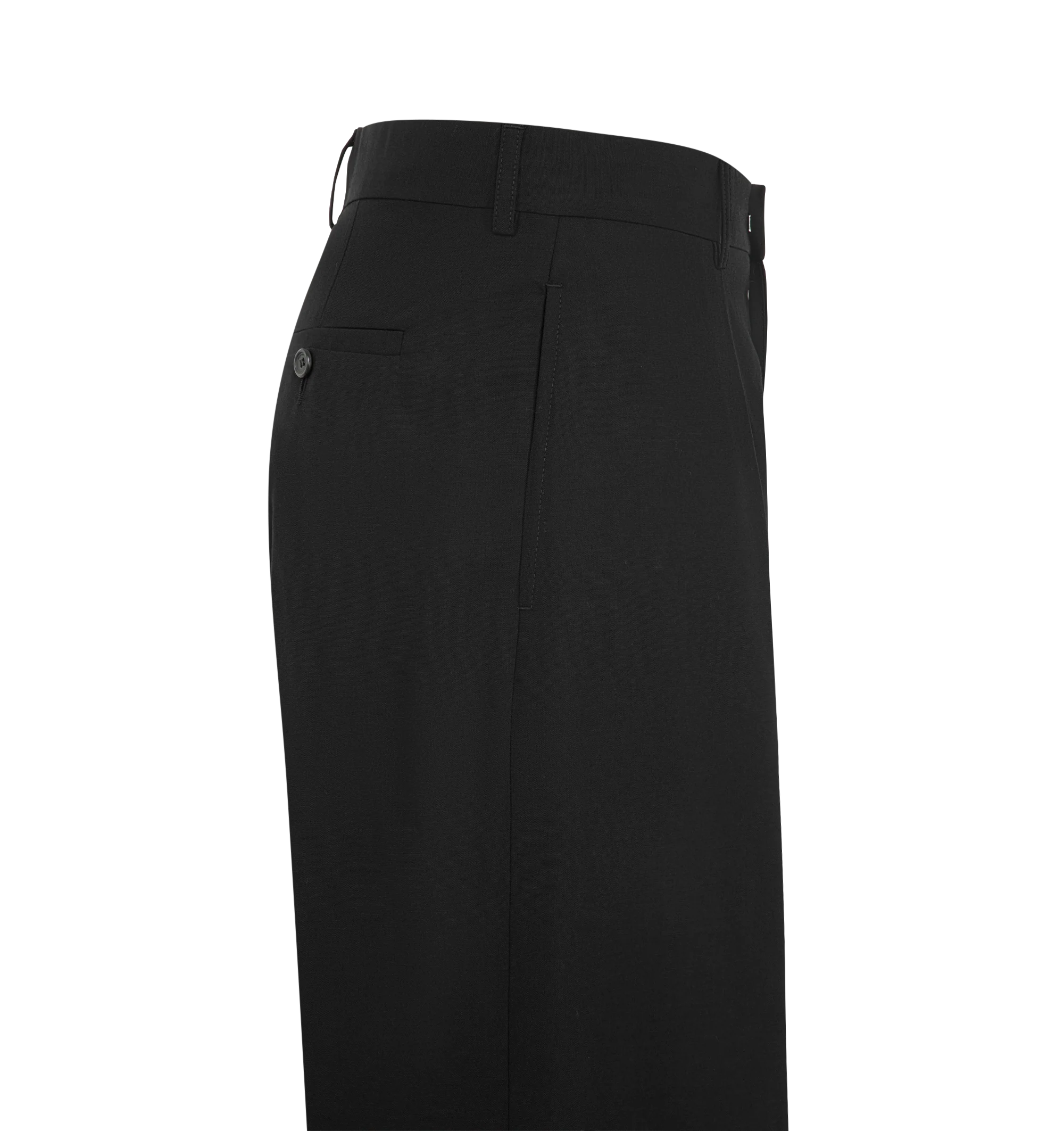 Image 3 of 3 - BLACK - JW Anderson Straight Leg Trousers in black. Features welt back pocket, zip fly and logo tailored waist banding. Finished with leather logo patch. Composition: 100% Wool. Made in Italy.