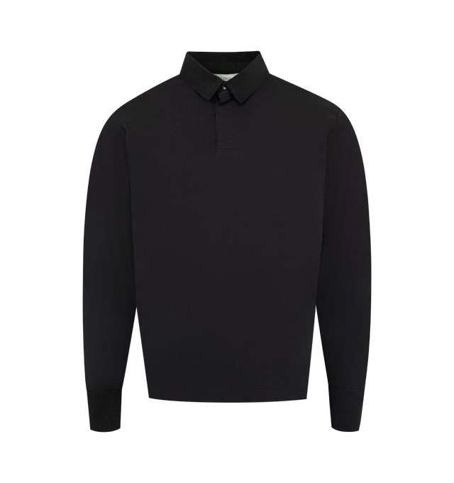 Image 1 of 2 - BLACK - STUDIO NICHOLSON Rugby Polo Shirt featuring polo collar, two-button placket, long sleeves and ribbed cuffs. 100% cotton.