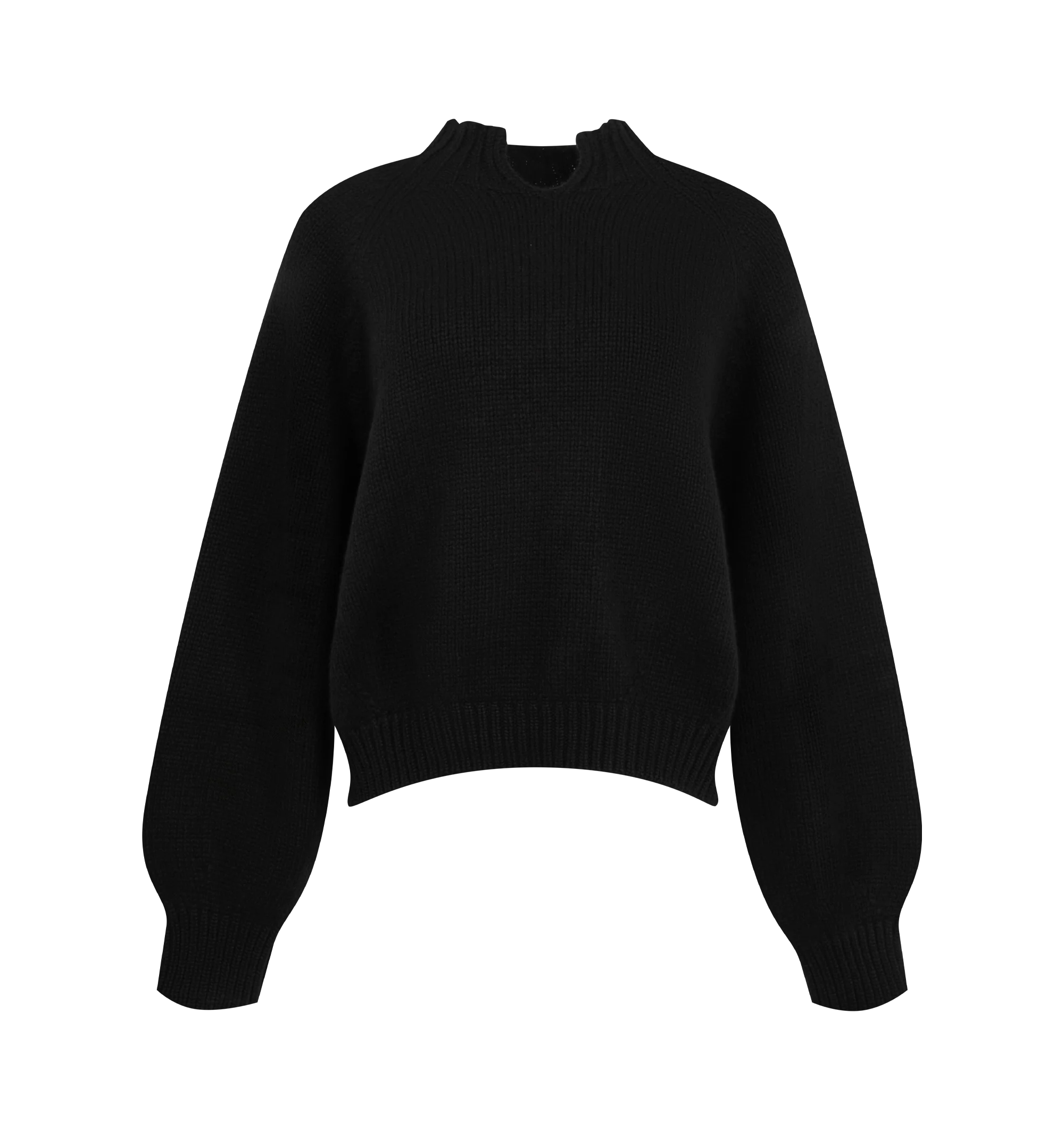 Image 1 of 2 - BLACK - Khaite Women's Cain Sweater is crafted from luxurious Italian cashmere and features a lightweight silhouette with a softly rounded shape. Designed with fashioning details, ribbed trims at the hem and cuffs, and a refined split neckline for an elevated finish. Main Material: 100% Cashmere. Made in Italy.