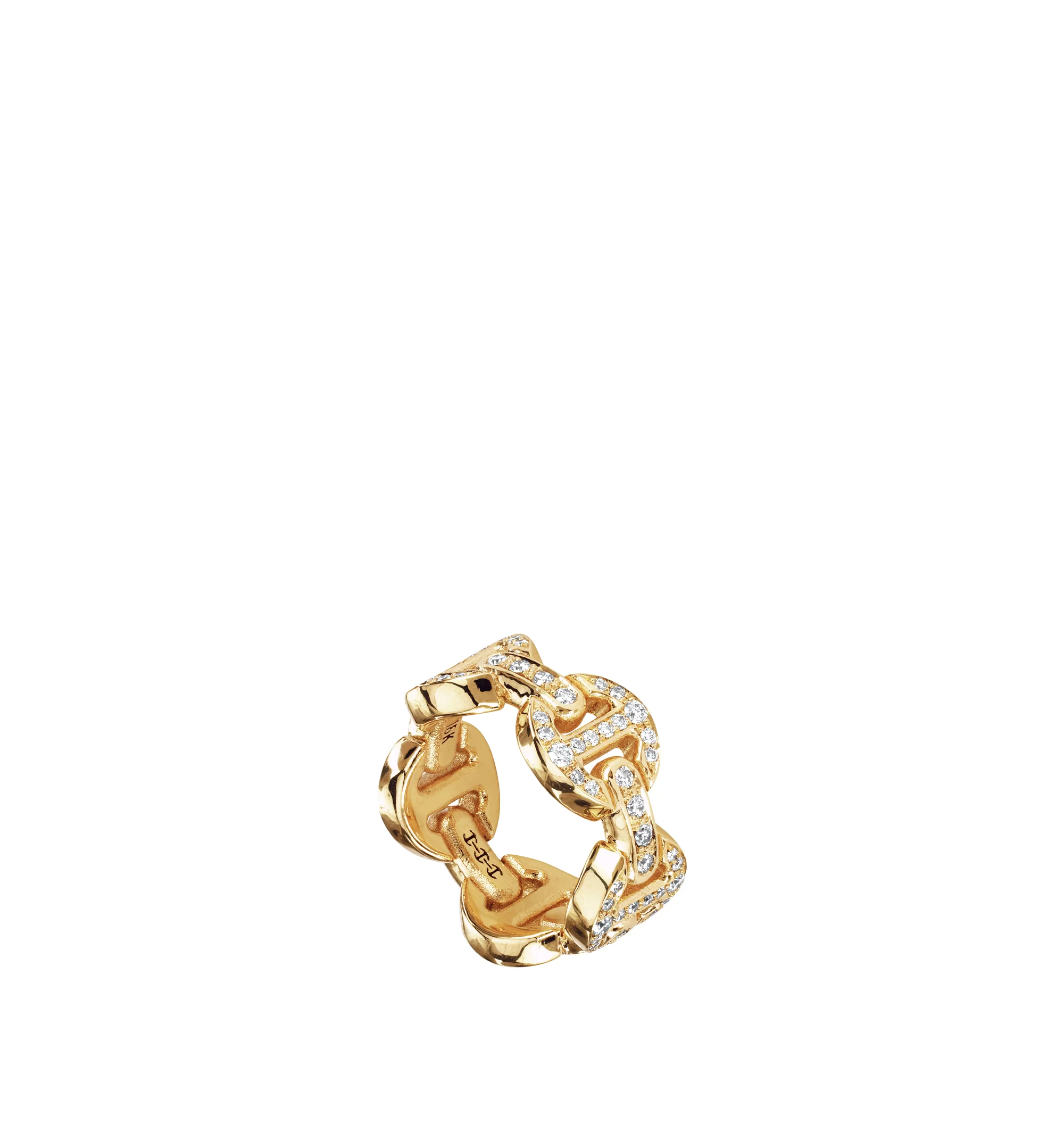 Image 1 of 2 - GOLD - Hoorsenbuhs Dame Classic Tri-Link Antiquated Ring is crafted from 18K yellow gold and features the brands iconic tri-link band in delicate proportions with full pav white diamonds. Band Width: 5.4 mm. For personal consultation and detailed information about jewelry, please contact our dedicated stylist team at personalshopping@hirshleifers.com.This item may be restricted for online purchase to international clients. For assistance purchasing this item please contact our dedicated styli 