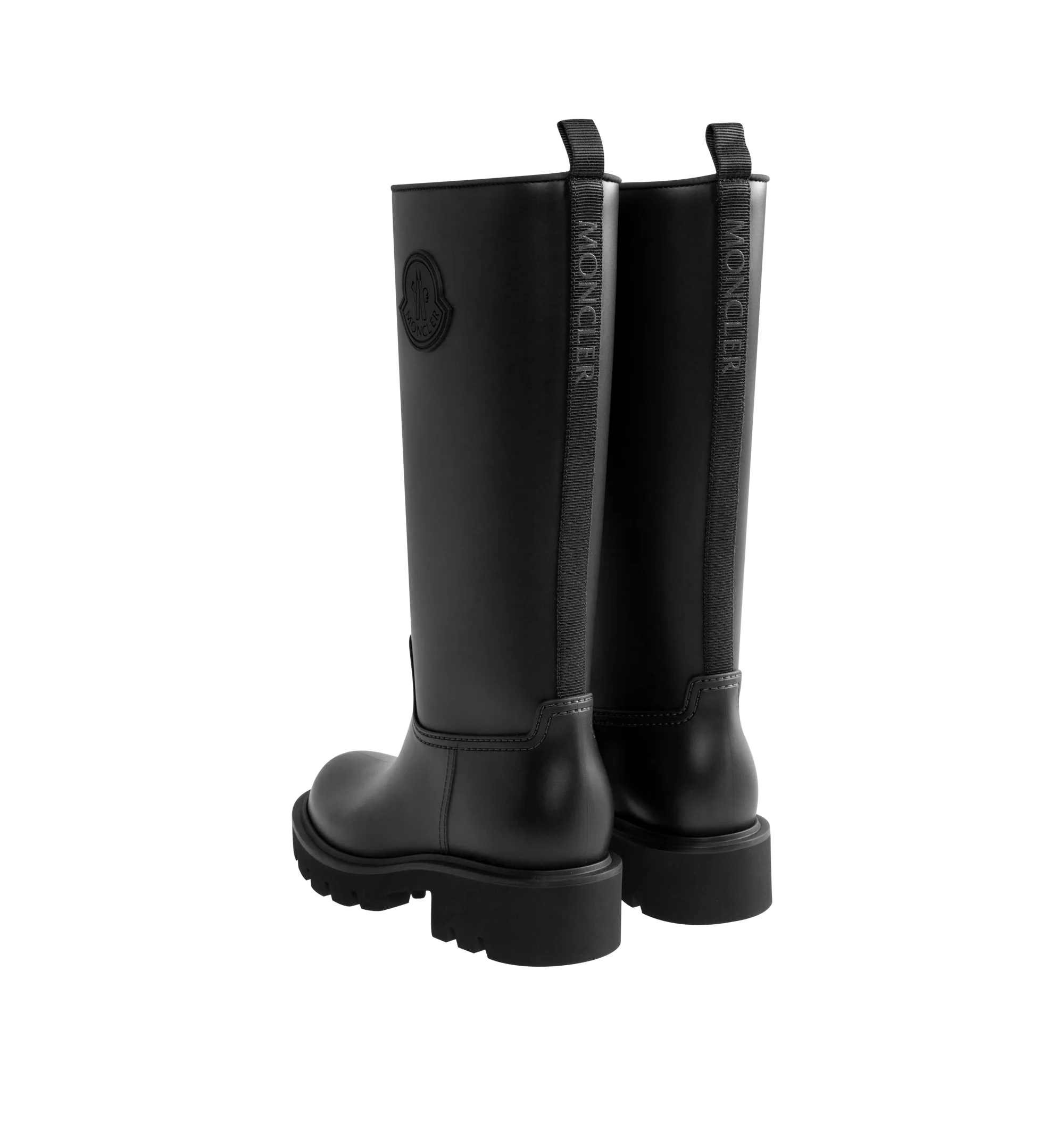 Image 3 of 4 - BLACK - Moncler Women's Kickstream High Rain Boots are crafted from waterproof PVC and nylon and feature a minimalist knee-high silhouette designed to protect against wet weather. Finished with a drawstring fastening, fabric insole, TPU welt, and lightweight EVA tread, these designer rain boots combine practical weather protection with Moncler's refined sporty aesthetic. Upper: 100% Polyvinyl Chloride. Lining: 80% Polyamide/Nylon, 20% Elastane/Spandex. Sole: 100% Polyvinyl Chloride. Calf Heig