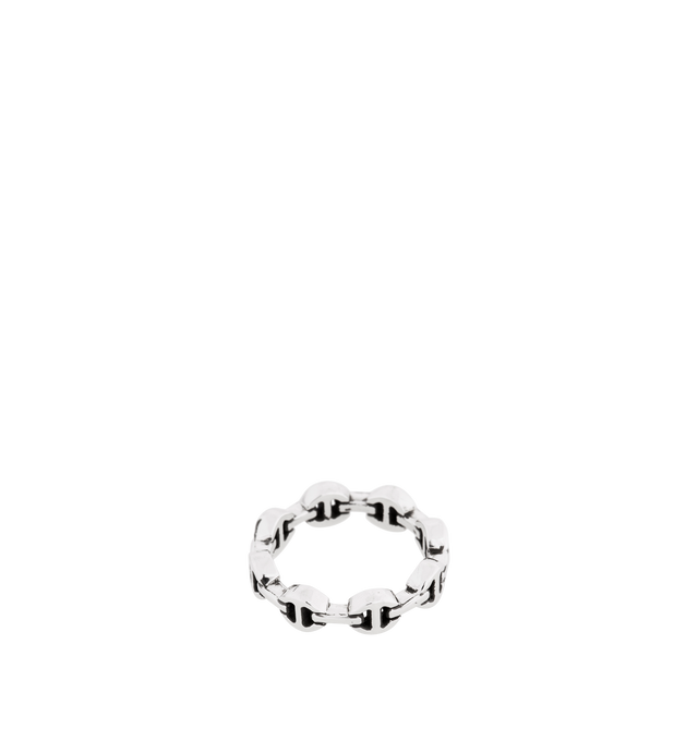 Image 1 of 1 - SILVER - HOORSENBUHS Dame Tri-Link Ring featuring a classic stackable tri-link band with more delicate proportions. Band width 5.4mm. Sterling silver. Cheap Luxury Handbag Shop offers a range of pieces from this collection in-store. For personal consultation and detailed information about jewelry, please contact our dedicated stylist team at personalshopping@hirshleifers.com.