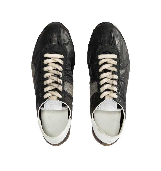 Image 5 of 5 - GREY - MAISON MARGIELA Sprinters Sneakers featuring low-top sneakers in drill cotton with vintage treatment, stripe down the center of the toe area, cleated rubber sole with numerical logo details, logo label on the tab and white stitching at the back. 54% polyester, 46% cotton. 100% calf leather. Made in Italy. 