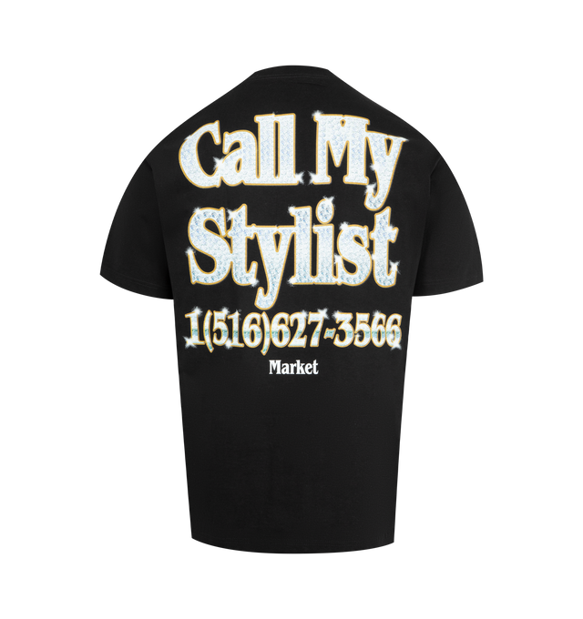 Image 2 of 2 - BLACK - MARKET X Best Luxury Handbag Store Call My Stylist T-Short featuring short sleeves, crewneck and graphic print on front and back. Cotton.