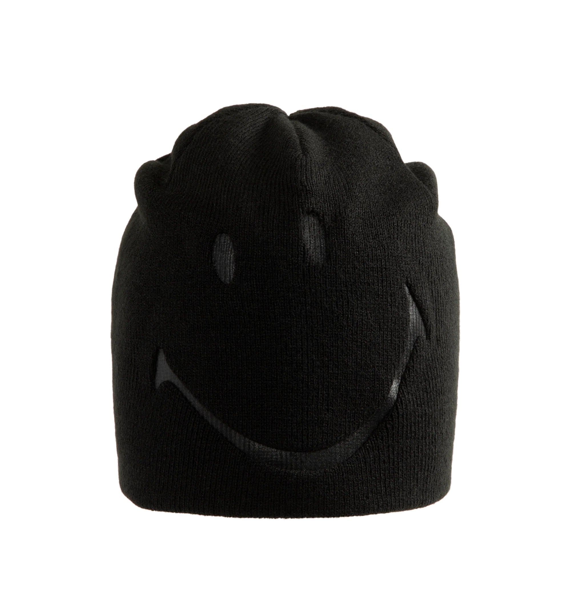 Image 1 of 2 - BLACK - Knit beanie from Market Studios X SMILEY made in a pull-on style. Features a knit fabrication topped with a tonal SMILEY motif.
