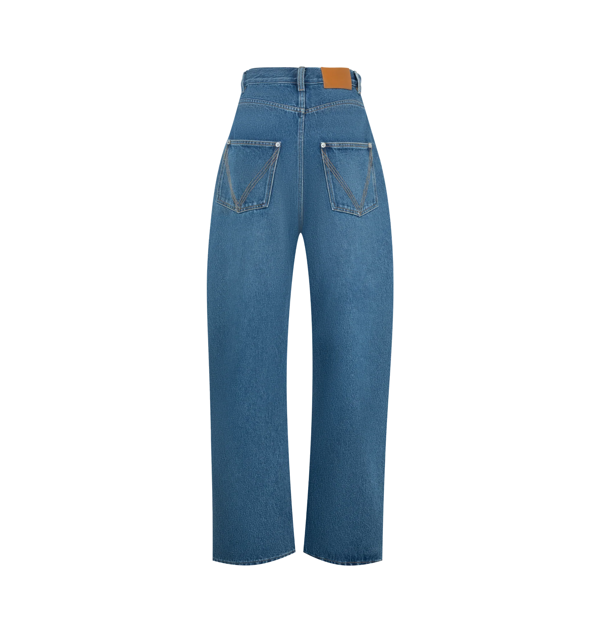 Image 2 of 3 - BLUE - Bottega Veneta Women's Medium Indigo Wide Leg Jeans are crafted from medium indigo washed denim and feature a high-rise waist with a wide-leg silhouette. Main Material: 100% Cotton. Rise: High Waist. Leg: Wide Leg. Closure: Button Closure. Made in Italy. 