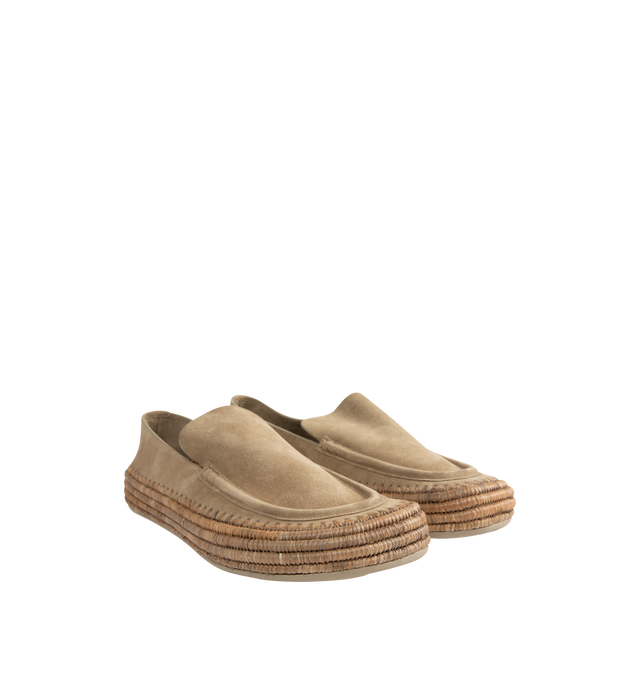 Image 2 of 5 - BROWN - LOEWE PAULA'S IBIZA Rio Loafer in suede and raffia featuring handcrafted raffia embroidery and a deconstructed upper, padded leather insole, anagram embossed rubber outsole and anagram embossed on the side. Suede/raffia. Made in Spain. 