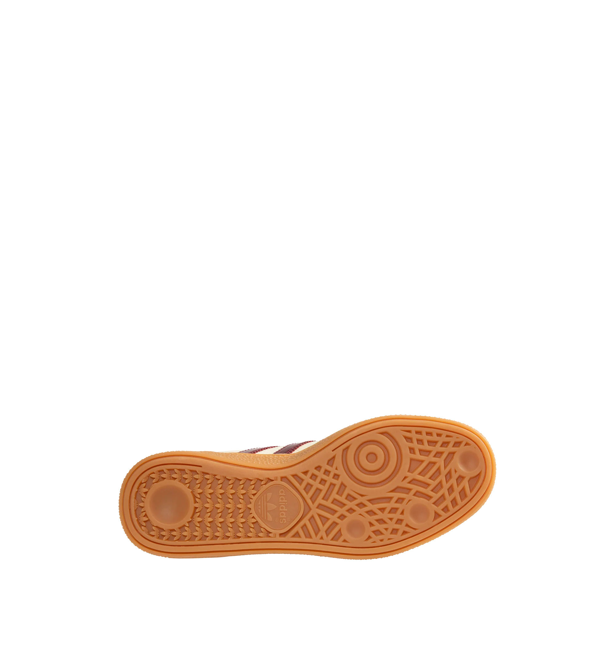 Image 4 of 5 - NEUTRAL - Adidas Men's Handball Spezial Sneakers feature a textured mix of cracked leather, suede overlays, and patent leather 3-Stripes. Designed in a regular fit with a secure lace-up closure, these designer sneakers feature signature Spezial detailing at the quarter and tongue and a soft gum rubber outsole. Upper: Leather. Lining and Insole: Textile and Other Materials. Outsole: Other Materials.