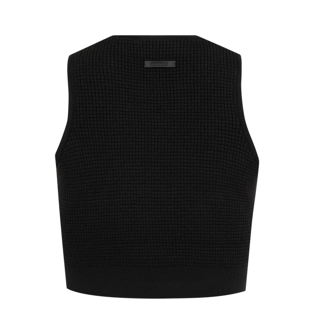 Image 2 of 2 - BLACK - FEAR OF GOD ESSENTIALS Waffle Sport Tank featuring poly-nylon waffle knit, form fitting, cropped and a Fear of God Essentials label positioned at the back. 88% polyester, 12% nylon waffle knit.