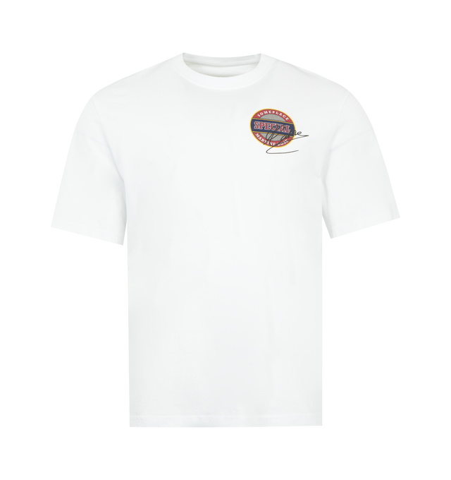 Image 1 of 2 - WHITE - MARTINE ROSE Classic T-shirt featuring cotton jersey T-shirt, rib-knit crewneck, short sleeves and logo graphic at front and back. 100% cotton. Made in Portugal.